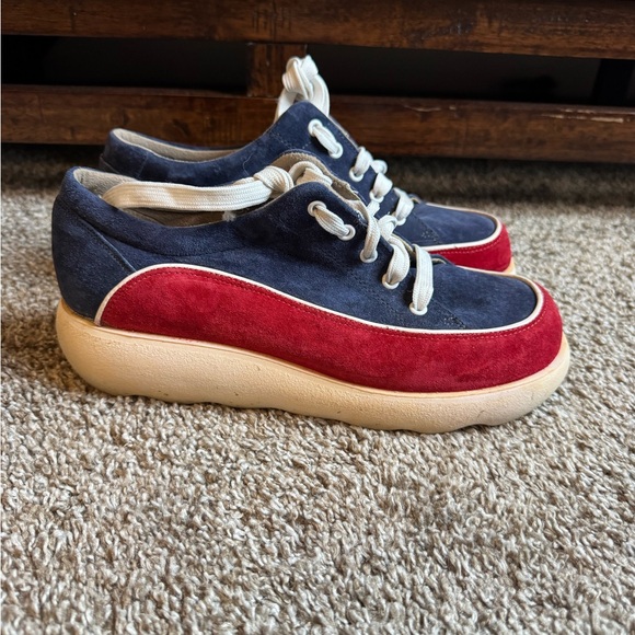 Vintage Hush Puppies leather suede red/blue retro shoes 70s 80s style - Picture 2 of 9